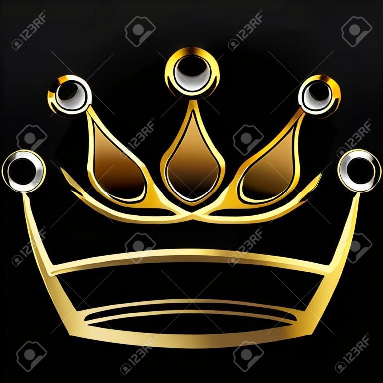 Gold abstract crown for graphic design and logo on black background
