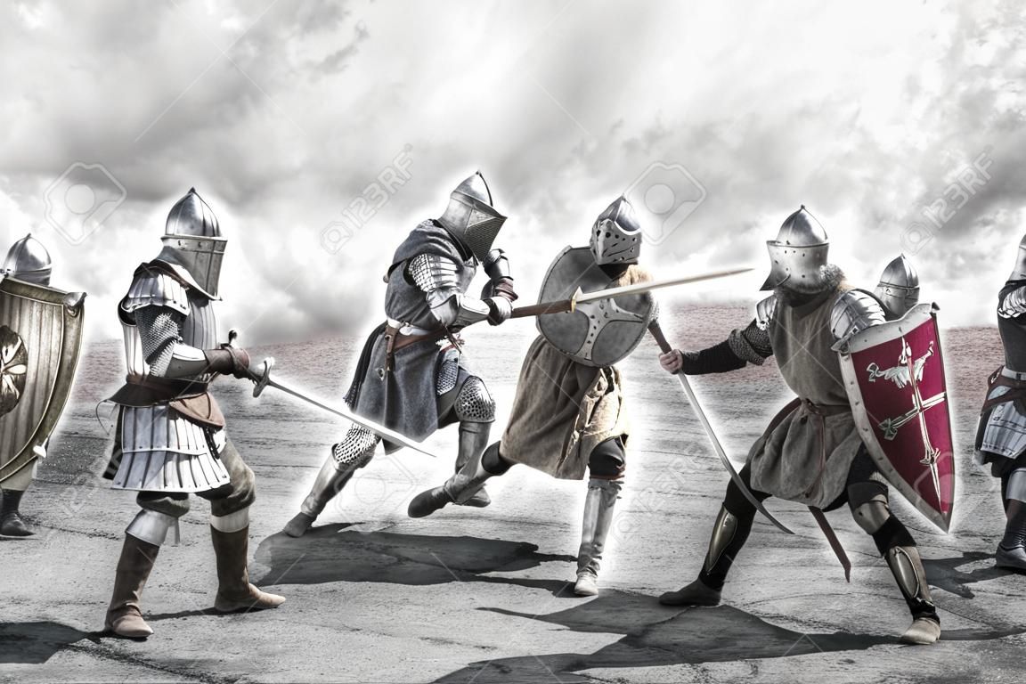 Mittelalterliche Ritter kämpfen in einer Schlacht