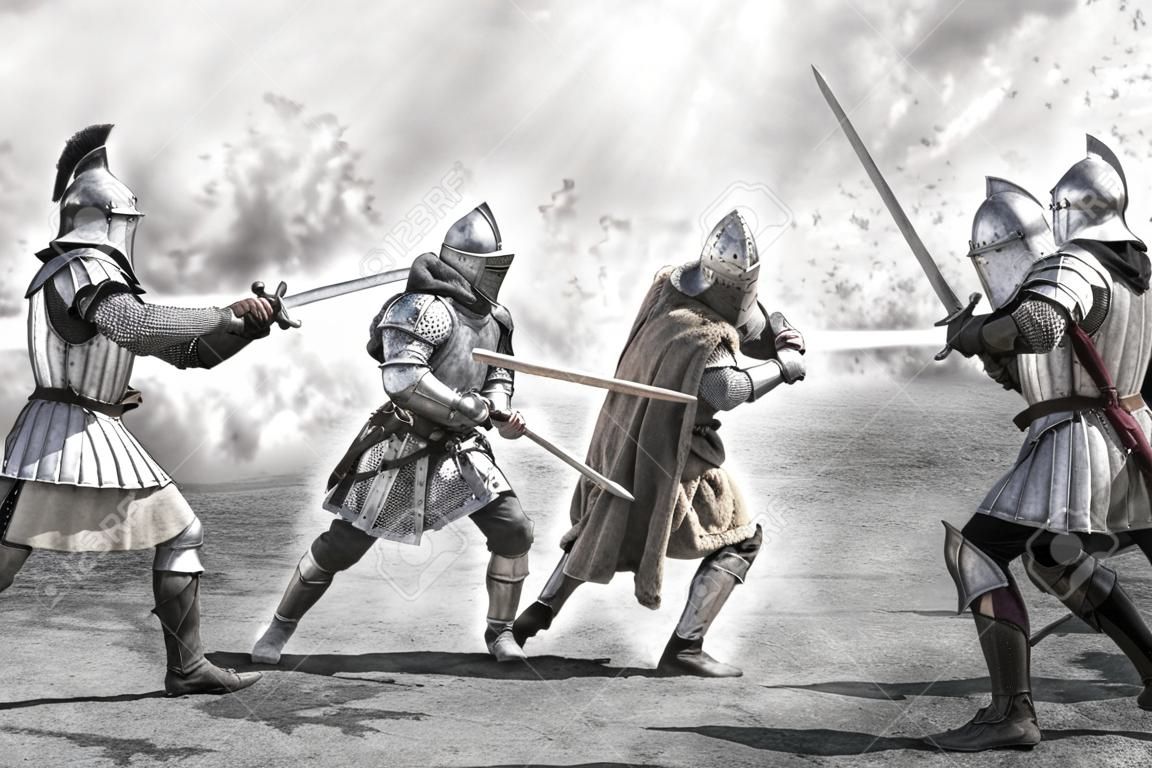 Les chevaliers médiévaux combattant dans une bataille
