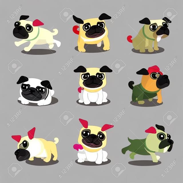 Cartoon character pug dog poses