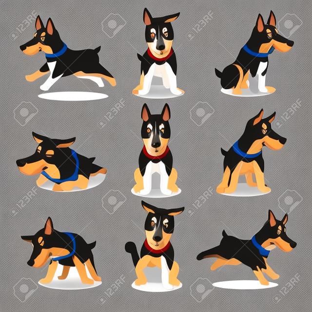 Cartoon caractère doberman poses de chien