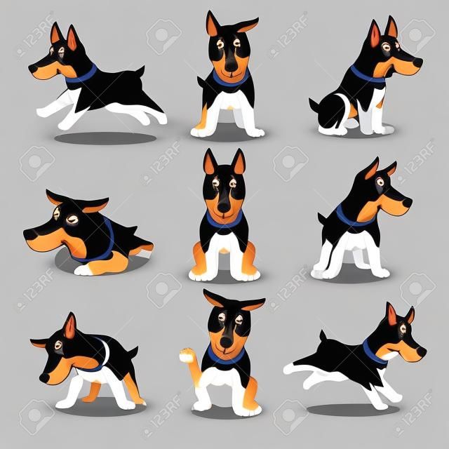 Cartoon caractère doberman poses de chien