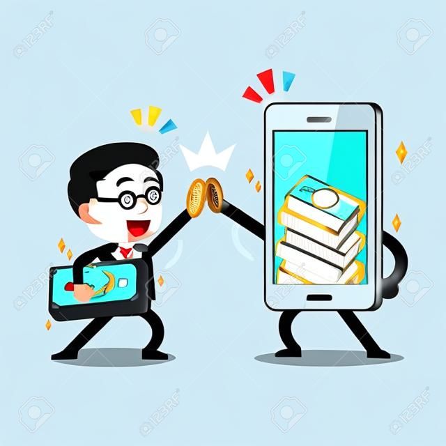 Мультфильм бизнесмен и смартфон зарабатывать деньги