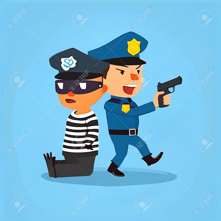 Cartoon policeman and thief