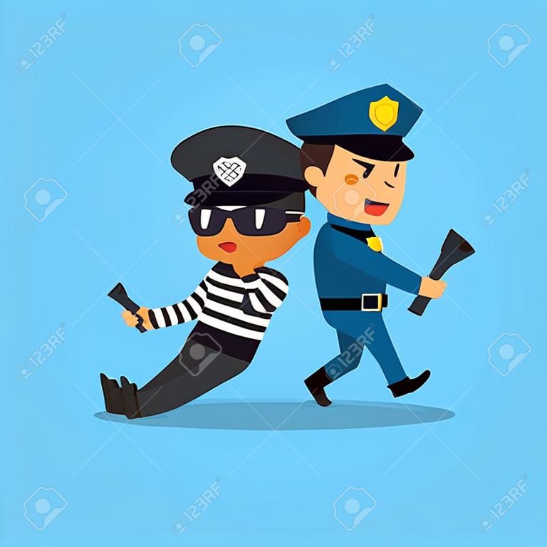 Cartoon policeman and thief
