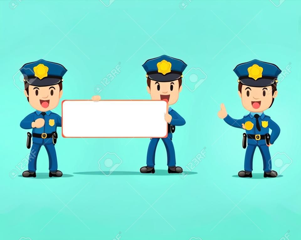 Cartoon policemen holding board for presentation