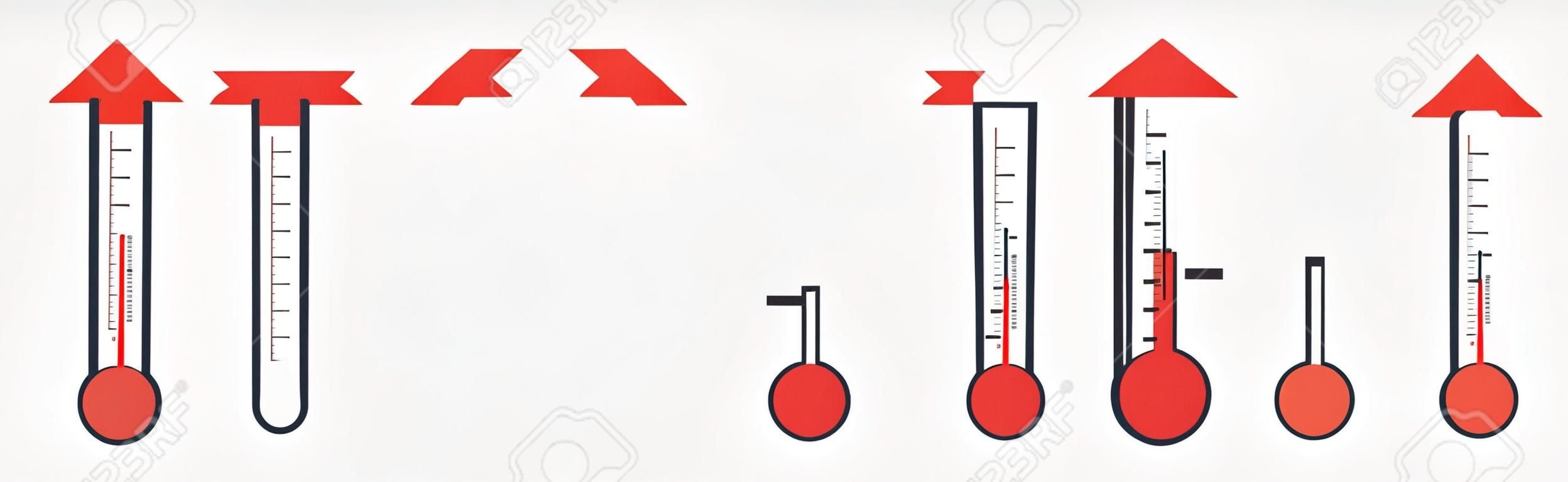 illustration of red thermometers with different levels, flat style, EPS10.