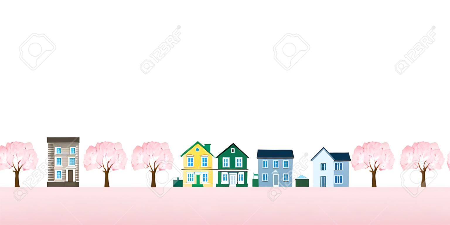 House cherry cityscape background