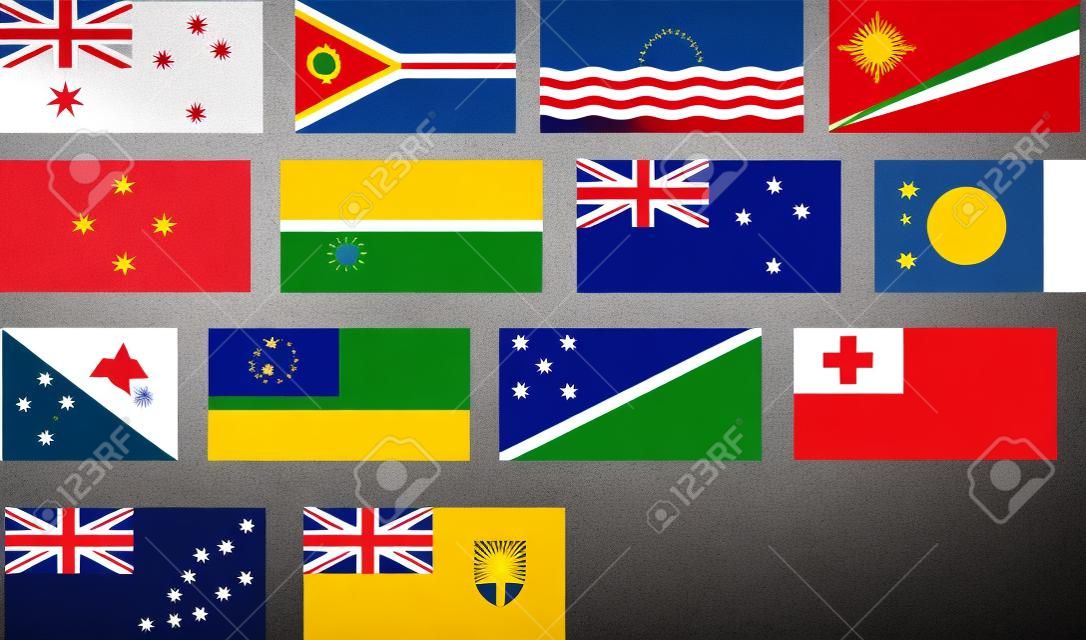 すべての環太平洋諸国およびオーストラリアの国のフラグです。白い背景の上の図