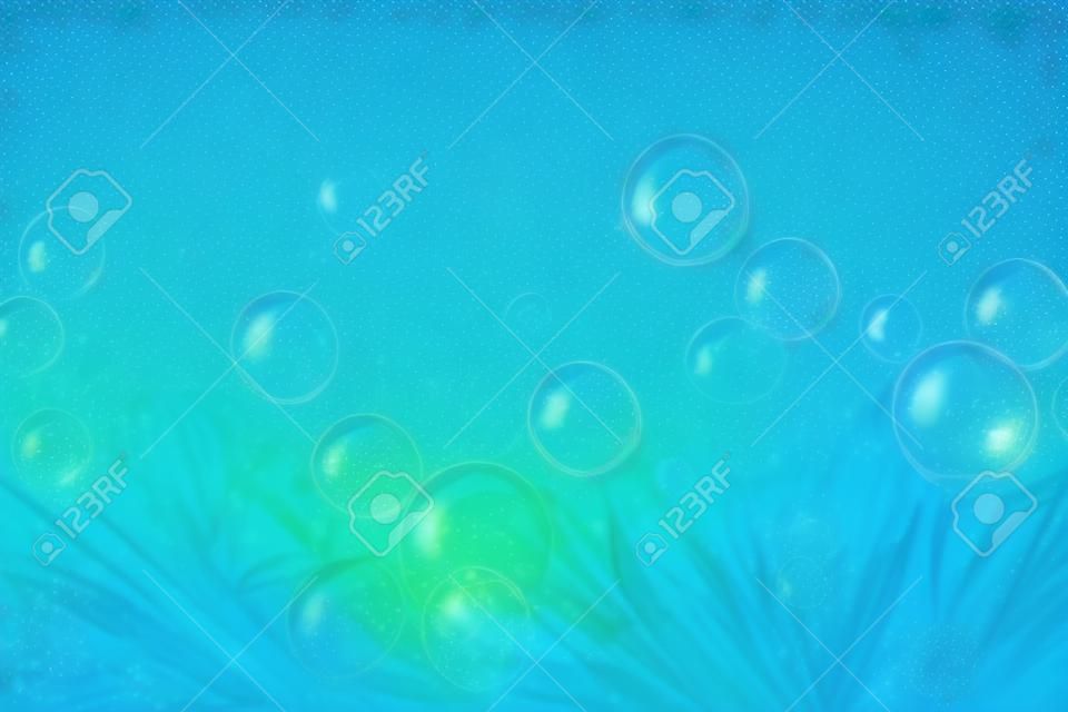 Photo realistic background blur, bokkeh lights, shallow depth of field. A creative illustration of colorful blue bubbles.