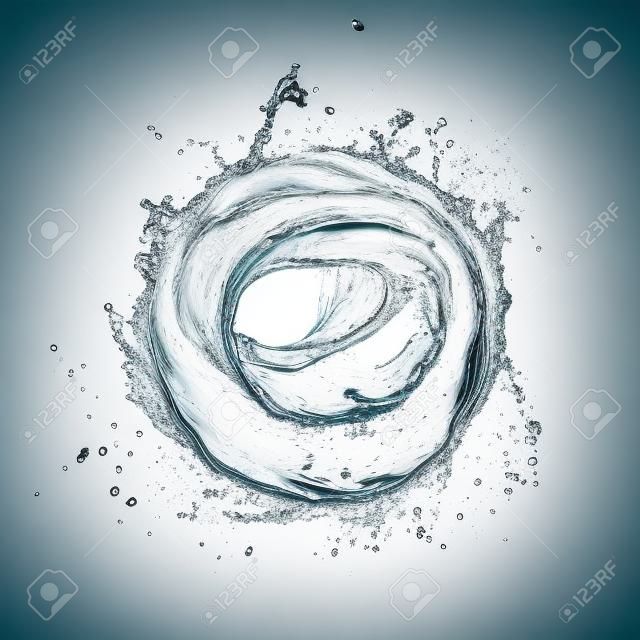 Water splash en forme twister, isolé sur fond blanc
