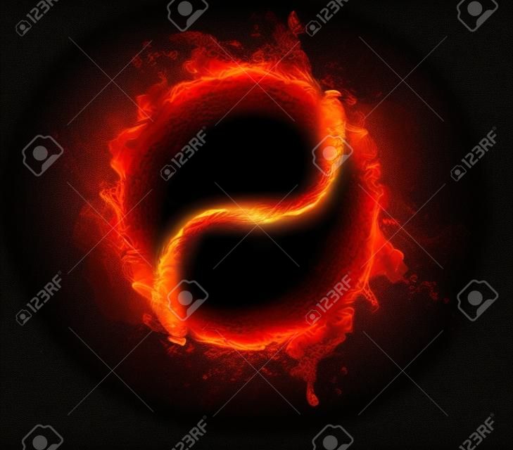 Simbolo Yin Yang fatta di acqua e fuoco, isolato su sfondo nero