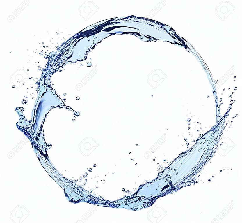 Blaue abstrakte Wasserspritzen in Kreisform, isoliert auf weißem Hintergrund