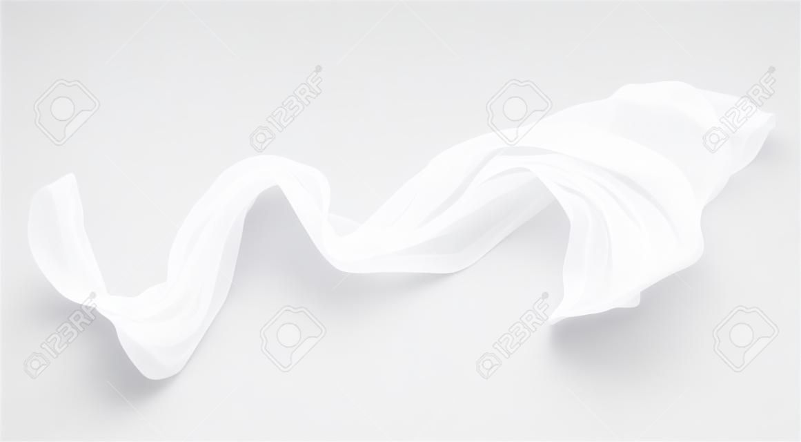 Gładka elegancka biała przeźroczysta tkanina oddzielona na białym tle. Tekstury latającej tkaniny.
