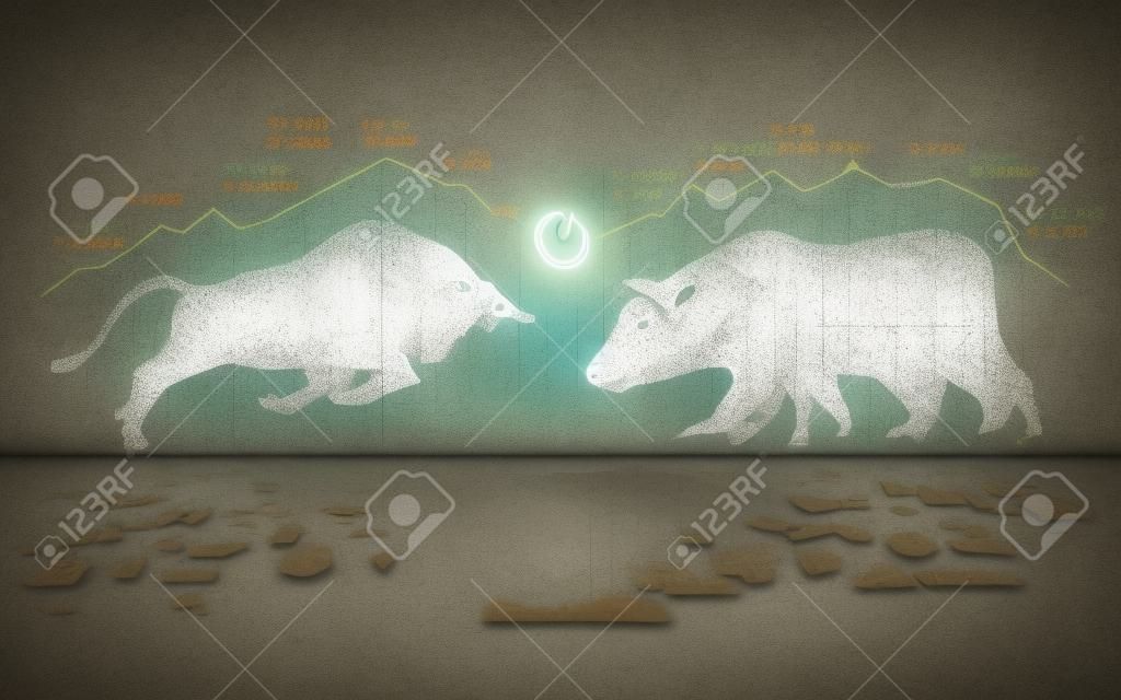 concepto de bolsa de valores, gráfico de toro y oso combinado con candelabro