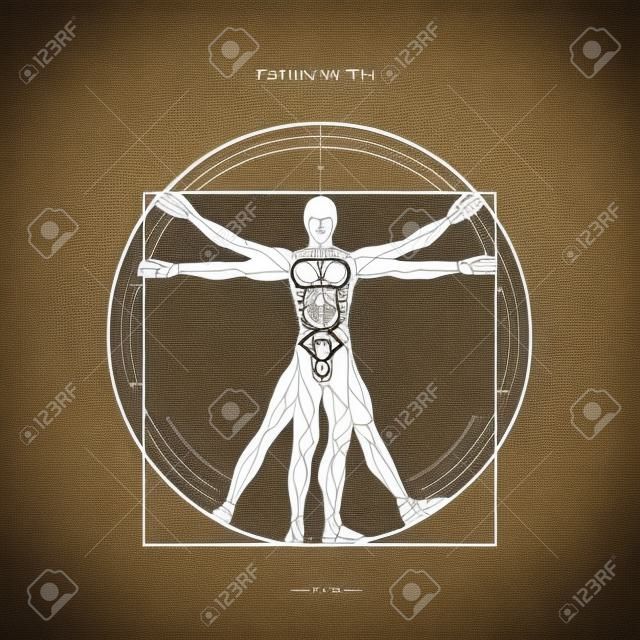 graphic of vitruvian man in futuristic style