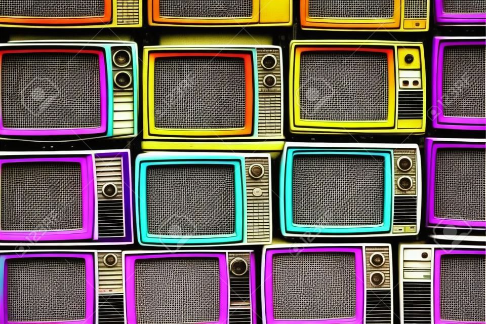 muro Modello di pila colorato retro televisione (TV) - Filtro effetto vintage style.