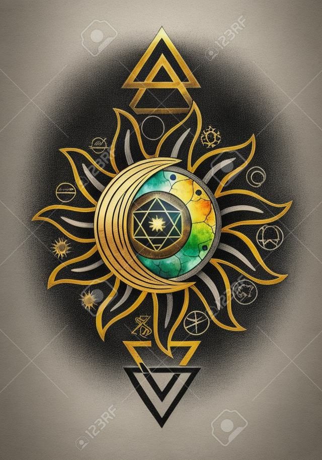 symboles de l'alchimie, la planète icône magie, l'astrologie, l'alchimie, la chimie, mystère, modèle de conception de l'occultisme pour l'impression, t-shirt, tatouage