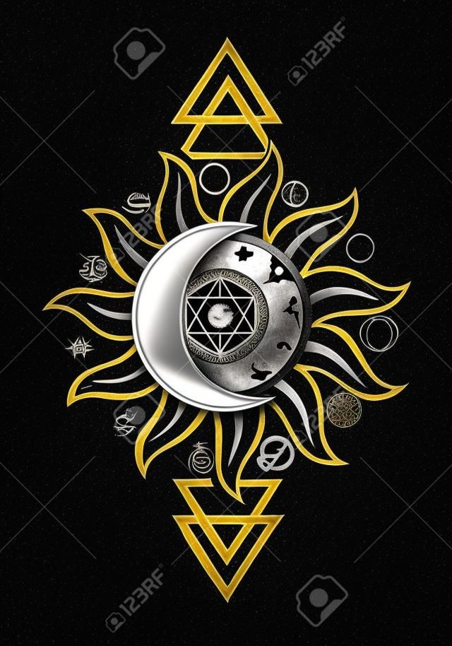 alkímia szimbólum, bolygó ikon mágia, asztrológia, az alkímia, a kémia, a rejtély, okkultizmus design sablon nyomtatott, t-shirt, tetoválás