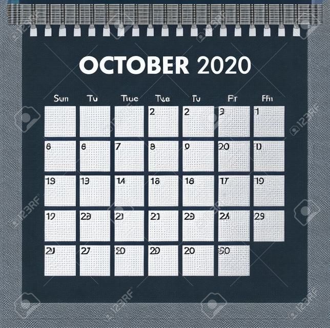 October 2020 calendar with wire band