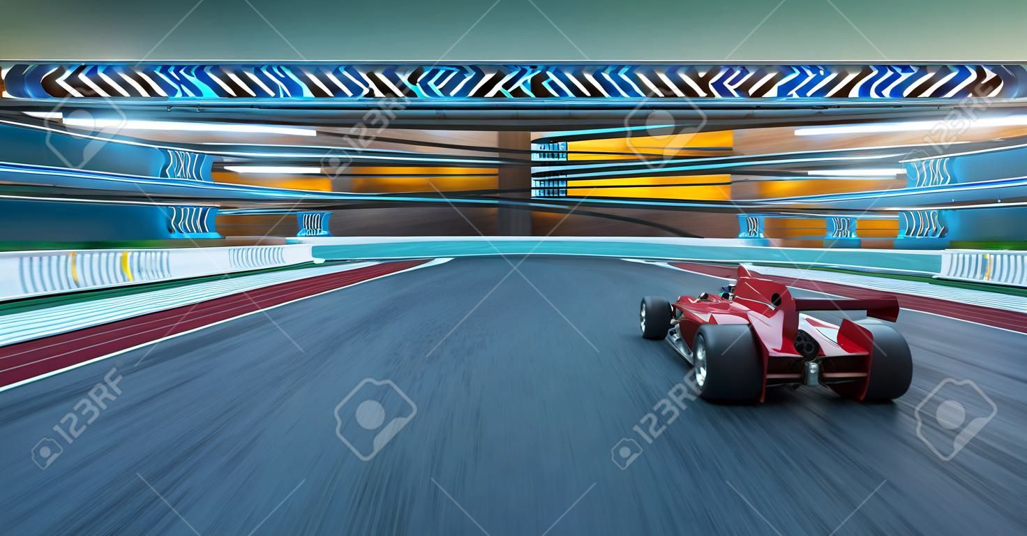 Sport racing car fast driving to achieve the champion dream , motion blur and lighting effect apply . 3D rendering