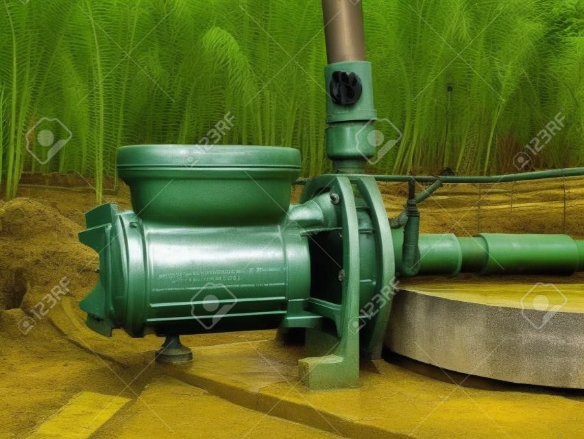 오래된 물 펌프 모터 지하수 배수 시스템을 닫아 땅에서 물을 펌핑하여 태국의 가뭄을 해결합니다.