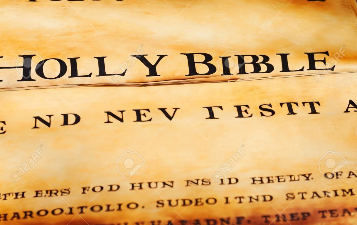 Close up del vecchio libro Sacra Bibbia