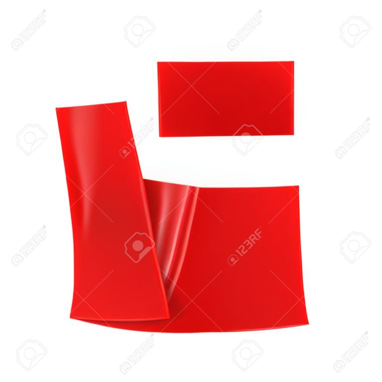 Red duct repair tape isolated on transparent background. Realistic red adhesive tape piece for fixing. Scotch paper glued. Realistic 3d vector illustration.