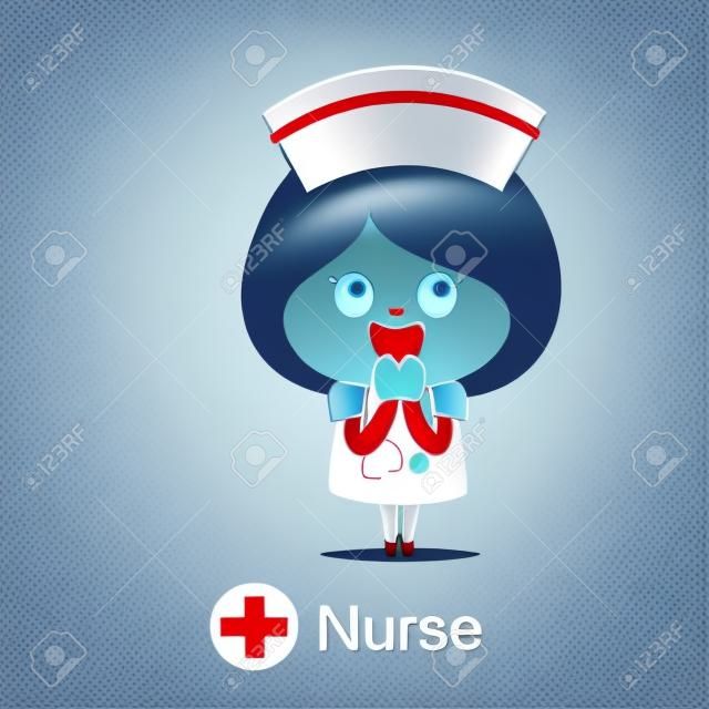 Zeichentrickfigur Krankenschwester Design, medizinischer Arbeiter, medizinisches Konzept. Vektorillustrationsdesign.