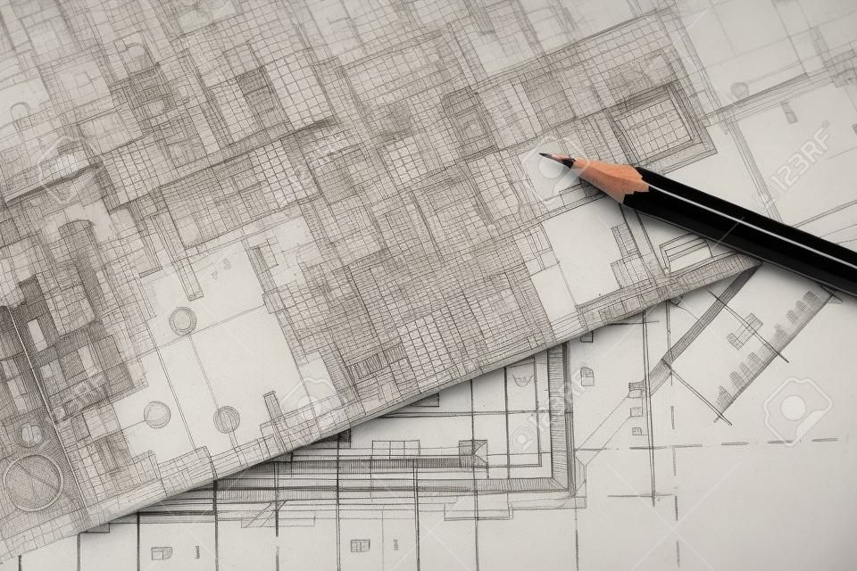 Hintergrund der Bauzeichnungen und Bleistift