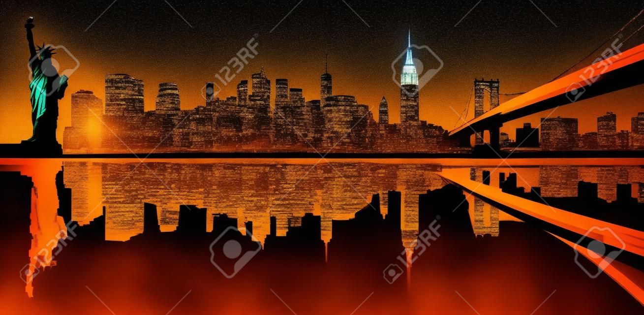 Silhouette of New York skyline.