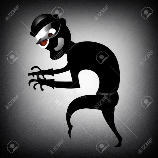 Illustrazione vettoriale di ladro. Ladro in maschera nera isolato su sfondo bianco. Adatto per temi di sicurezza, protezione e rapina.
