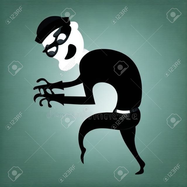 Thief vector illustration. Burglar in black mask isolated on white background. Suitable for topics of security, protection and robbery.