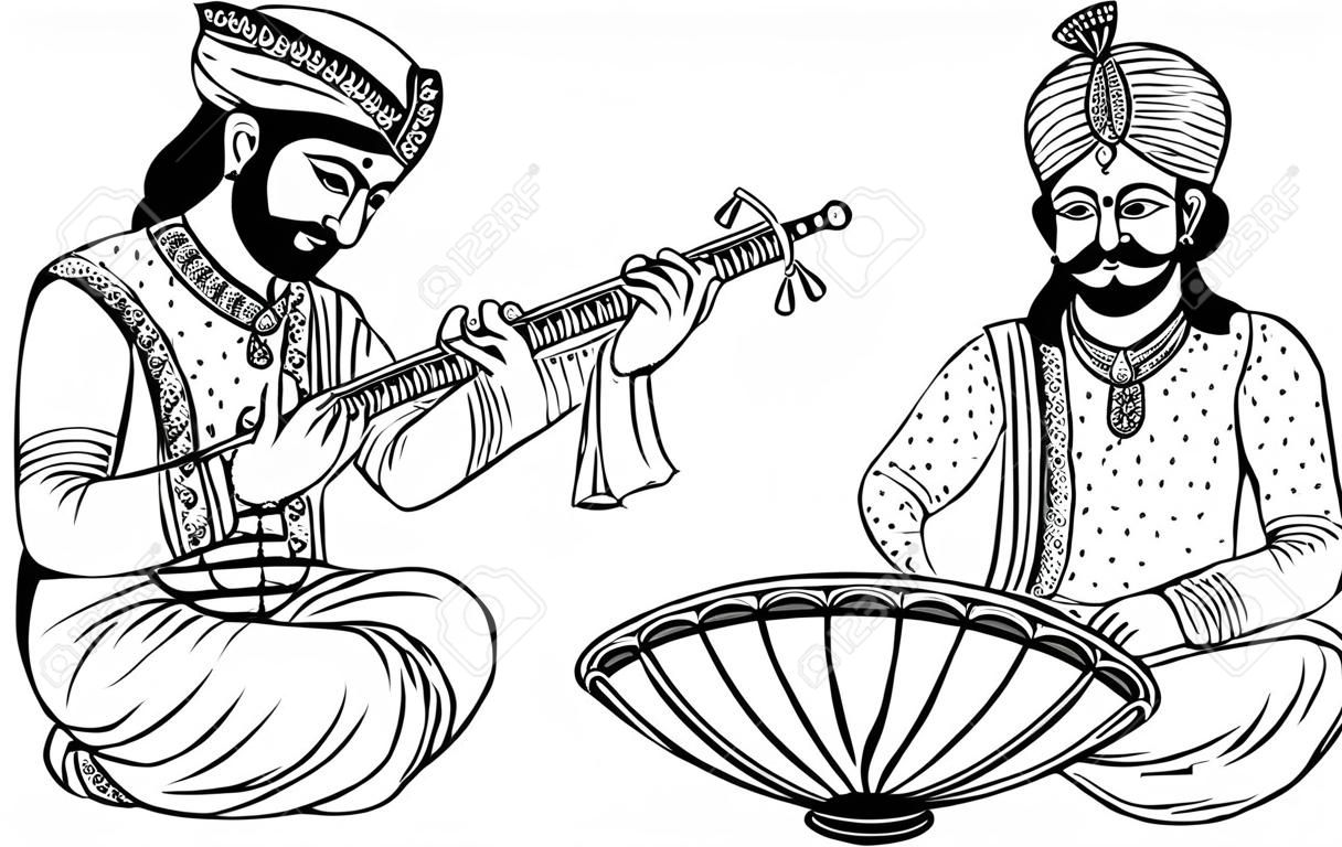 indian wedding symbol music instrument player with tabla and shehnai
