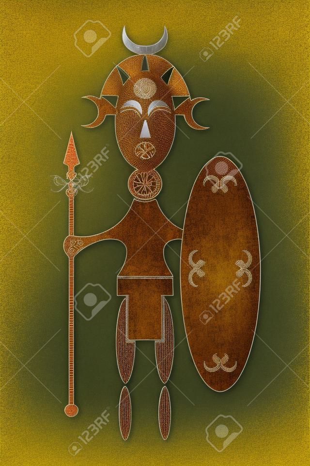 diseño estilizado de un guerrero de África con escudo y lanza