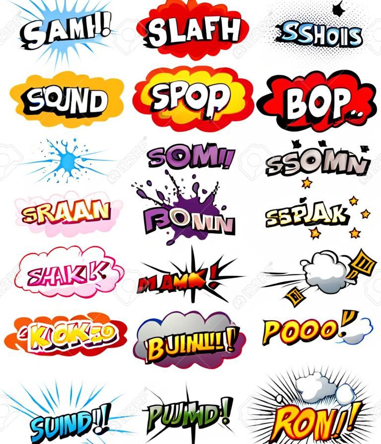 A collection of Comic Elements, including onomatopoeia and sound effects. All text are originally created.
