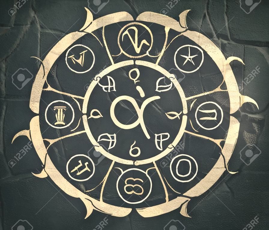 symboles astrologiques dans le cercle. Mur en béton texturé. signe du Capricorne