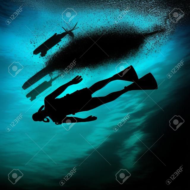 Silhouette of diver. Icon diver. The concept of sport diving.