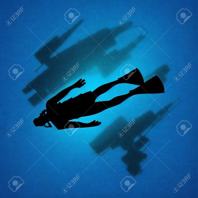 Silhouette de plongeur. Plongeur d'icône. Le concept de plongée sportive.