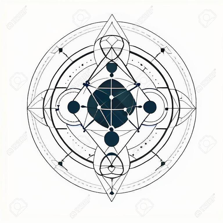 Mistyczna geometria symbol alchemia liniowa okultystyczny znak filozoficzny low poli żółw ikona dla plakatu z okładką albumu muzycznego projekt sakramentalny koncepcja astrologii i religii
