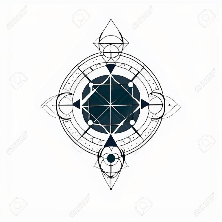 Mistyczna geometria symbol alchemia liniowa okultystyczny znak filozoficzny low poli żółw ikona dla plakatu z okładką albumu muzycznego projekt sakramentalny koncepcja astrologii i religii