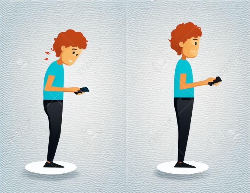 Best and worst positions for playing smart phone illustration,vector