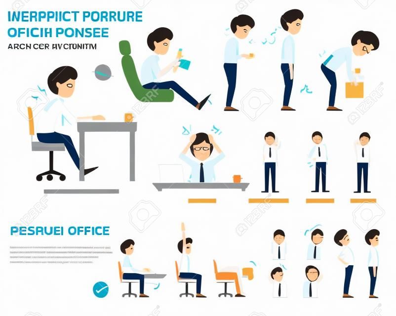 Incorrect posture and office syndrome infographic,vector illustration