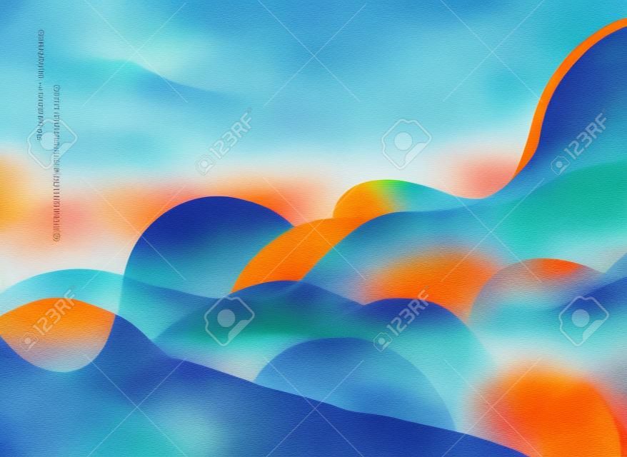 illustratie van lijn abstracte bergen met blauwe en oranje ruwe textuur