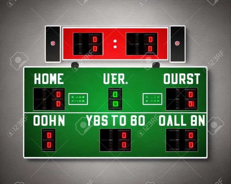 LED american football scoreboard with fully editable data, timer and space for user info. Usa sports board for web, app or print. Flat stylish design. Vector illustration