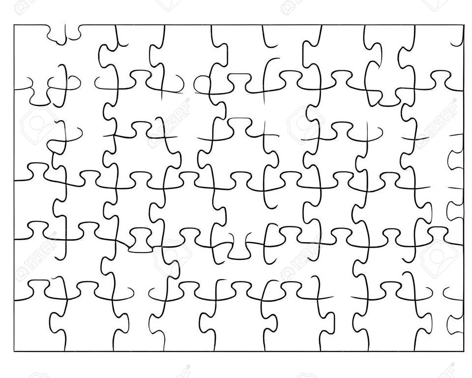 Puzzle in bianco 60 pezzi. Stile artistico al tratto semplice per la stampa e il web. Illustrazione vettoriale d'archivio