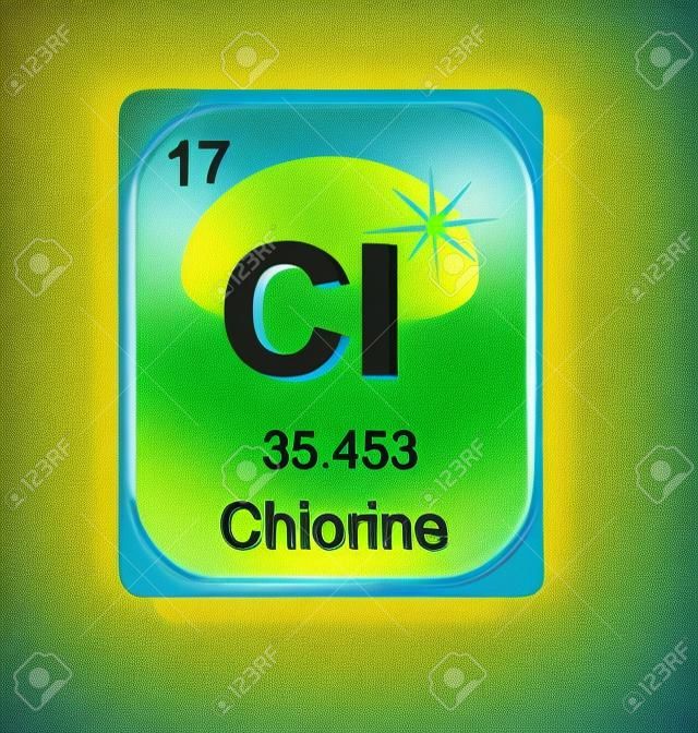 Chlorine chemical element with atomic number, symbol and weight