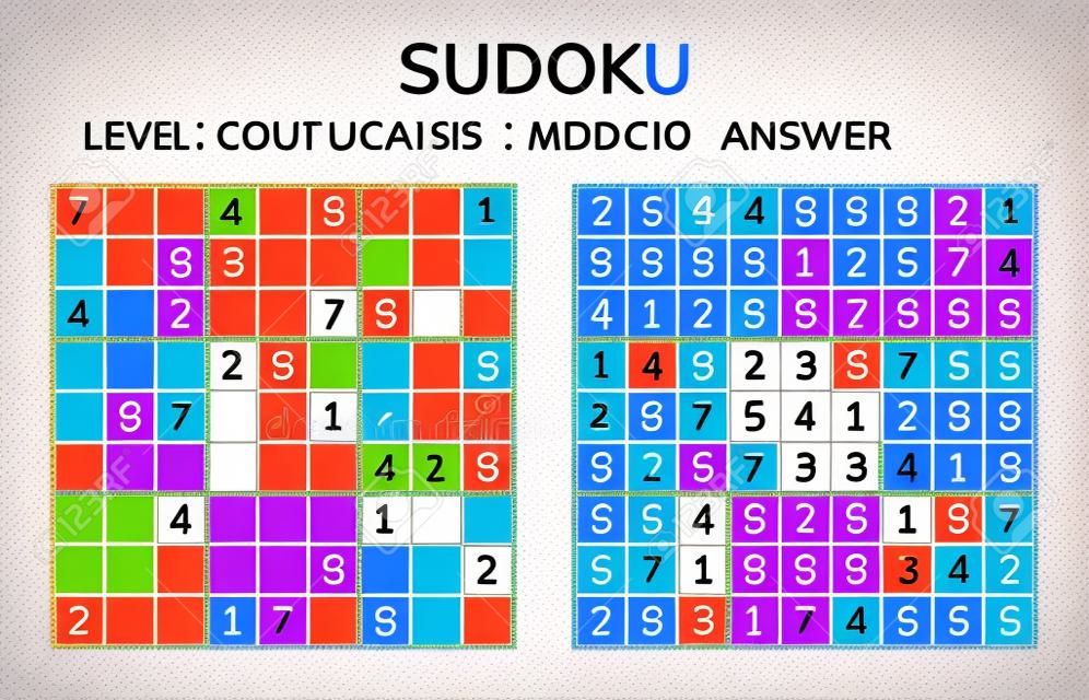 Sudoku. Kids and adult mathematical mosaic. Magic square. Logic puzzle game. Digital rebus. Vector illustration