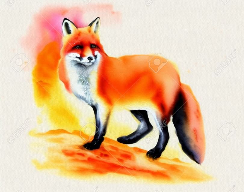 Watercolor hand-drawn red fox