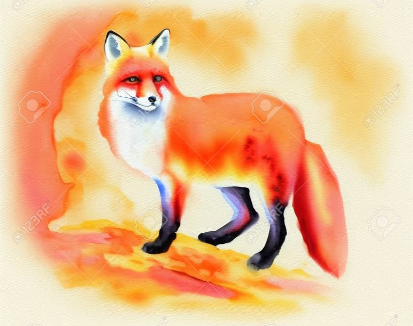 Raposa vermelha desenhada à mão aquarela